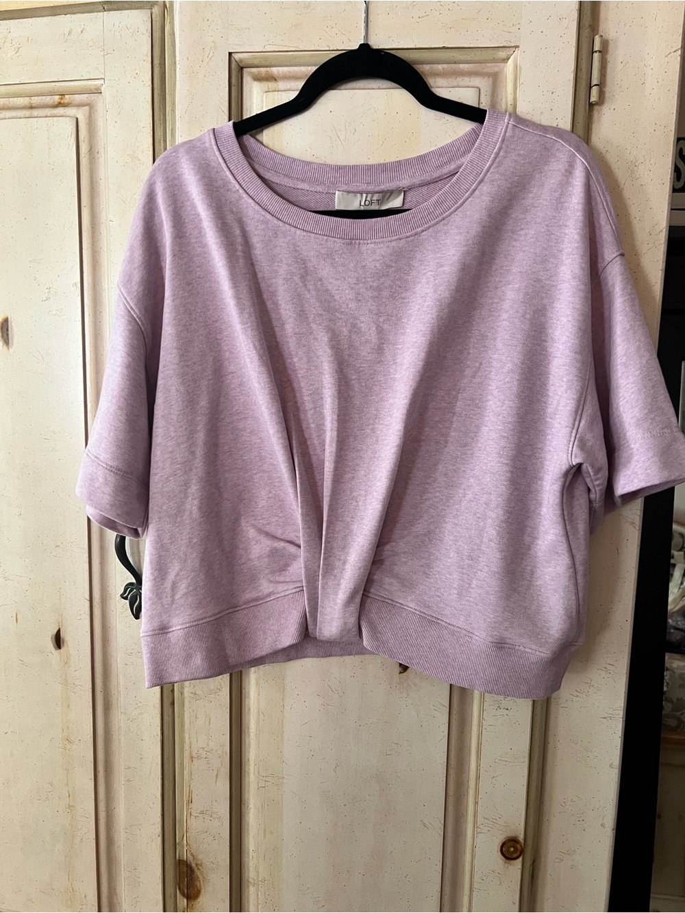 LOFT Lavender Short-Sleeve Twist-Front Sweatshirt